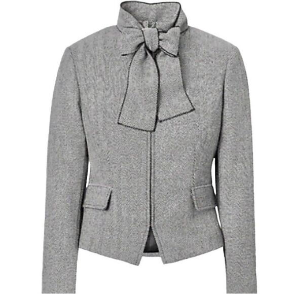 Banana Republic Tie Neck Wool Herringbone Jacket in Black/White Women’s 2 - Picture 1 of 8